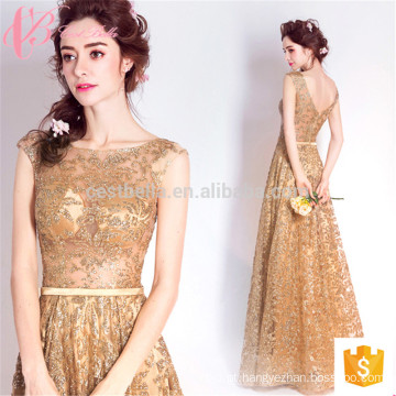 Beanteous Elegant Golden Sleeveless Appliqued Evening Party Cocktail Dress para as mulheres